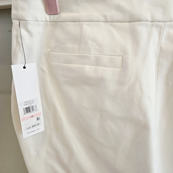 Calvin Klein White Dress Trousers, Faux Pockets Tapered Slim Leg Size 10 NWT - Picture 4 of 6